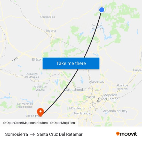Somosierra to Santa Cruz Del Retamar map