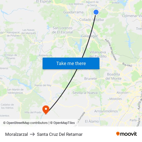 Moralzarzal to Santa Cruz Del Retamar map