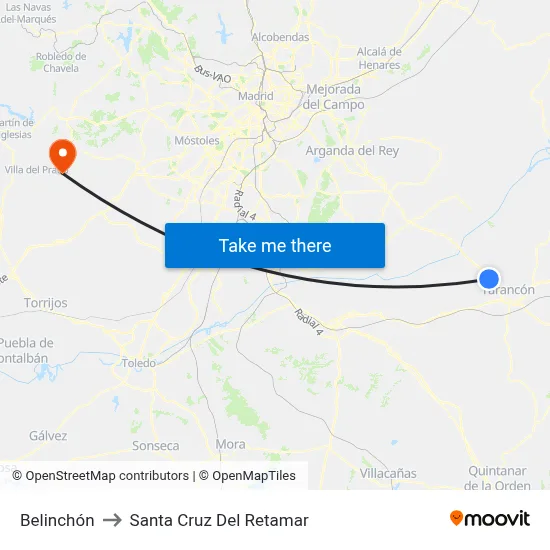 Belinchón to Santa Cruz Del Retamar map