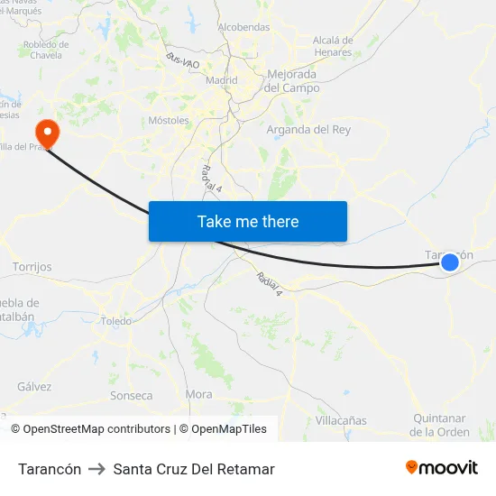 Tarancón to Santa Cruz Del Retamar map