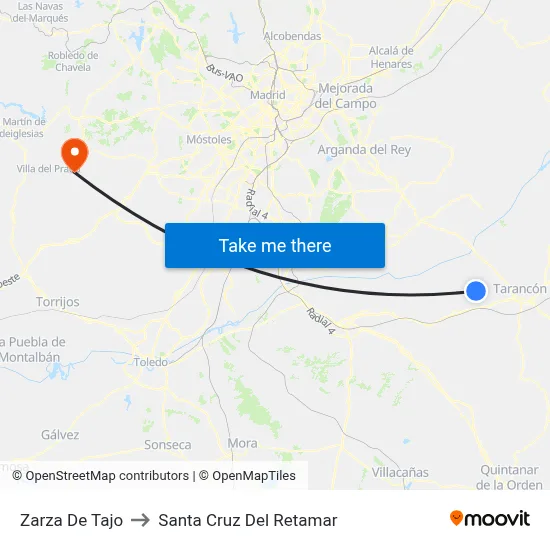 Zarza De Tajo to Santa Cruz Del Retamar map