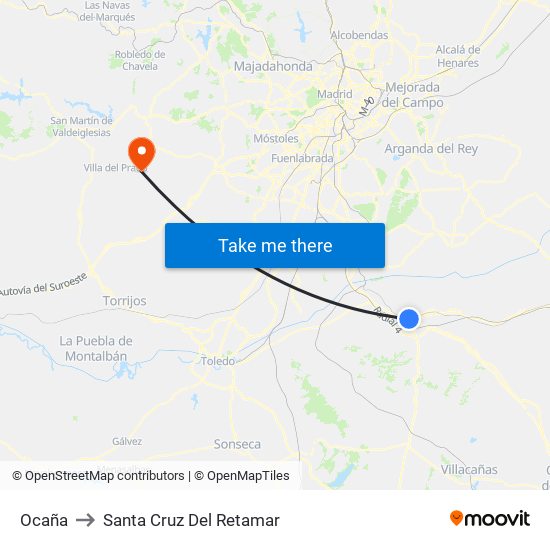 Ocaña to Santa Cruz Del Retamar map