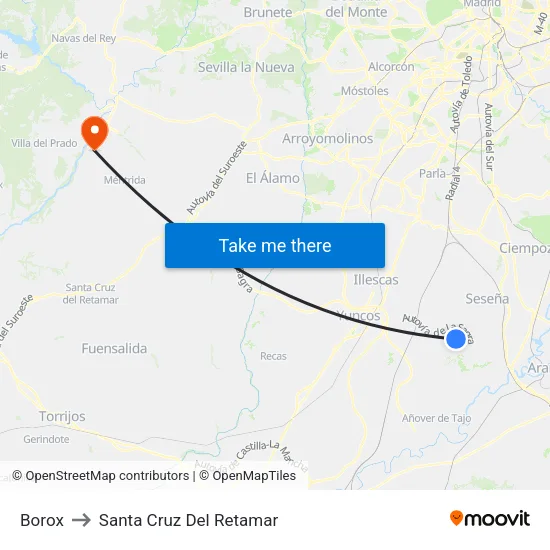 Borox to Santa Cruz Del Retamar map
