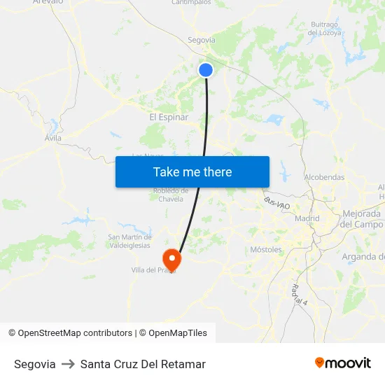 Segovia to Santa Cruz Del Retamar map