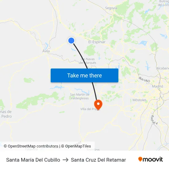 Santa María Del Cubillo to Santa Cruz Del Retamar map