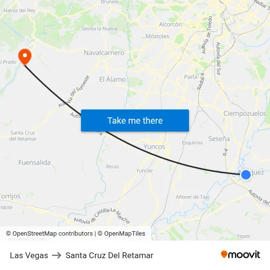 Las Vegas to Santa Cruz Del Retamar map