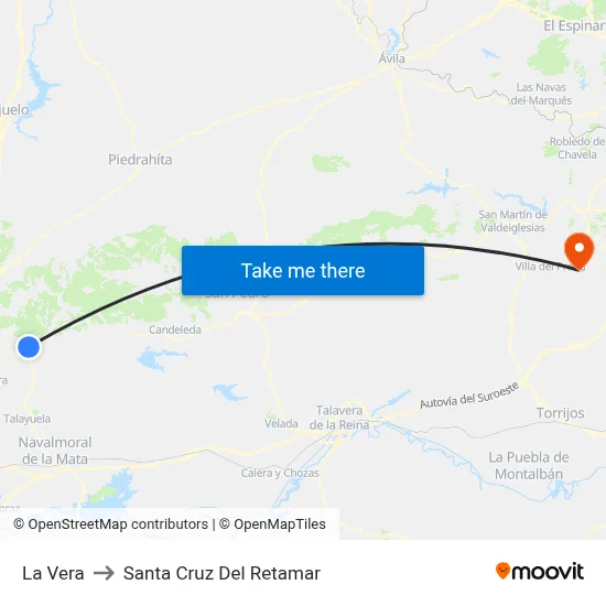 La Vera to Santa Cruz Del Retamar map