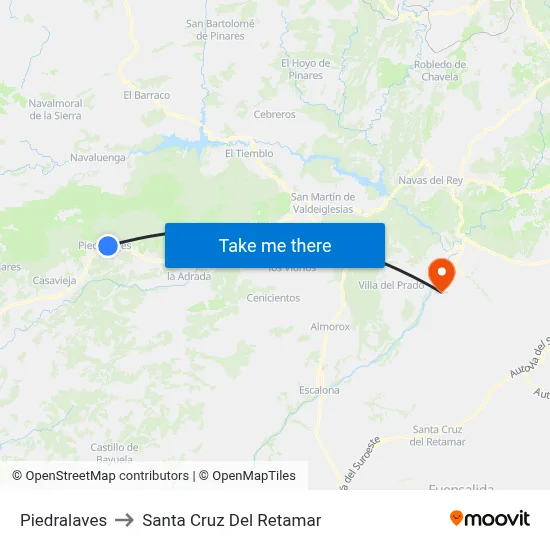 Piedralaves to Santa Cruz Del Retamar map