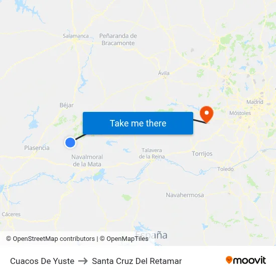 Cuacos De Yuste to Santa Cruz Del Retamar map
