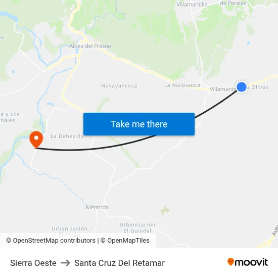 Sierra Oeste to Santa Cruz Del Retamar map