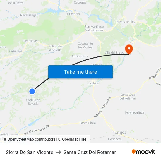 Sierra De San Vicente to Santa Cruz Del Retamar map