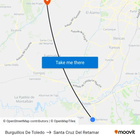 Burguillos De Toledo to Santa Cruz Del Retamar map