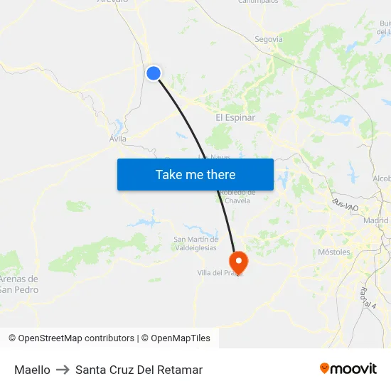 Maello to Santa Cruz Del Retamar map
