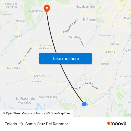 Toledo to Santa Cruz Del Retamar map