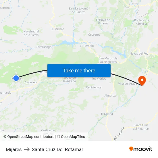 Mijares to Santa Cruz Del Retamar map