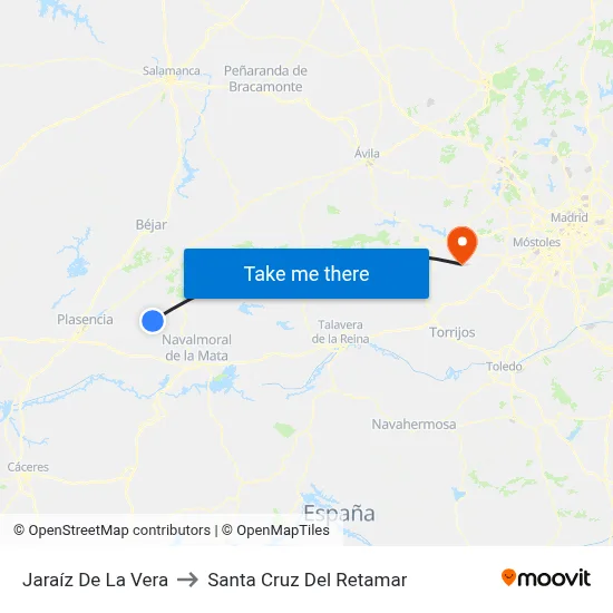 Jaraíz De La Vera to Santa Cruz Del Retamar map