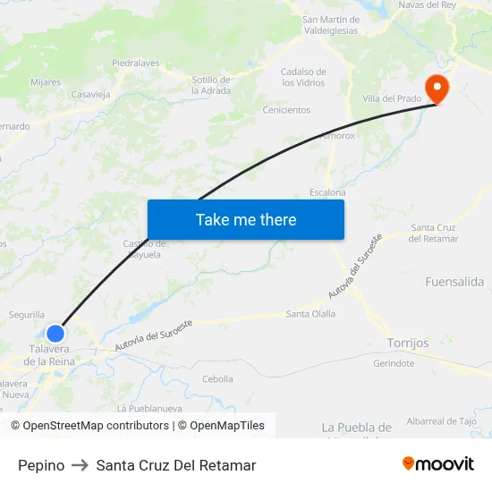 Pepino to Santa Cruz Del Retamar map