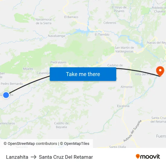 Lanzahíta to Santa Cruz Del Retamar map