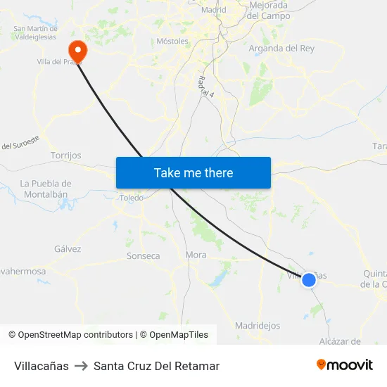 Villacañas to Santa Cruz Del Retamar map