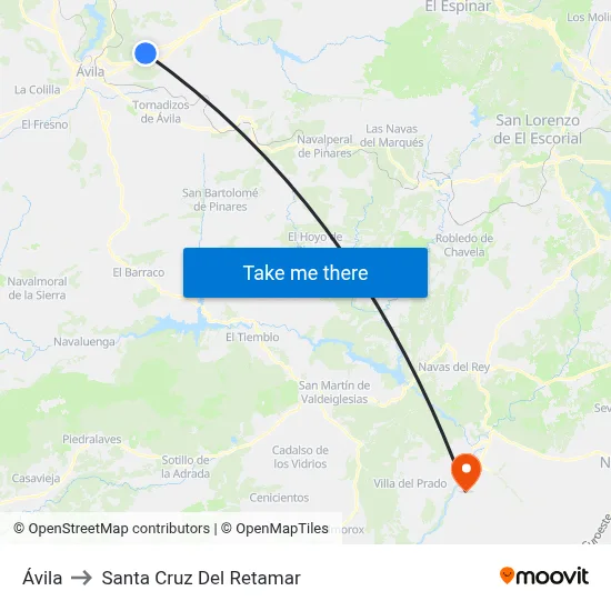 Ávila to Santa Cruz Del Retamar map