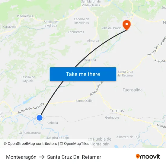 Montearagón to Santa Cruz Del Retamar map