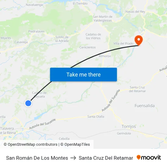 San Román De Los Montes to Santa Cruz Del Retamar map
