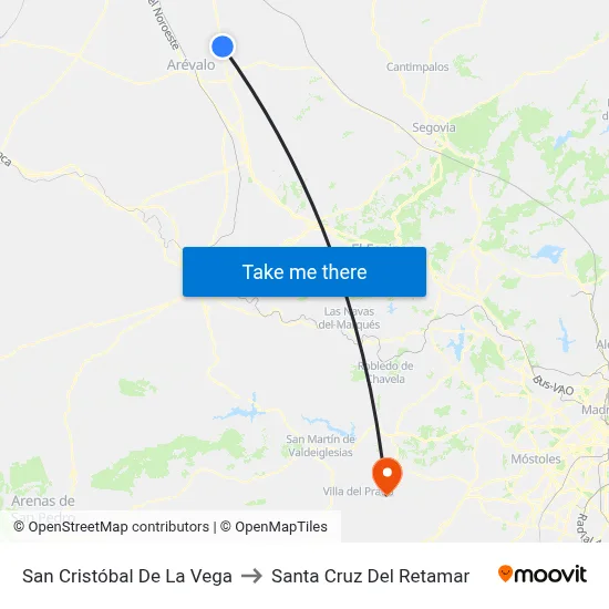 San Cristóbal De La Vega to Santa Cruz Del Retamar map