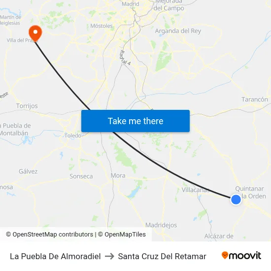 La Puebla De Almoradiel to Santa Cruz Del Retamar map