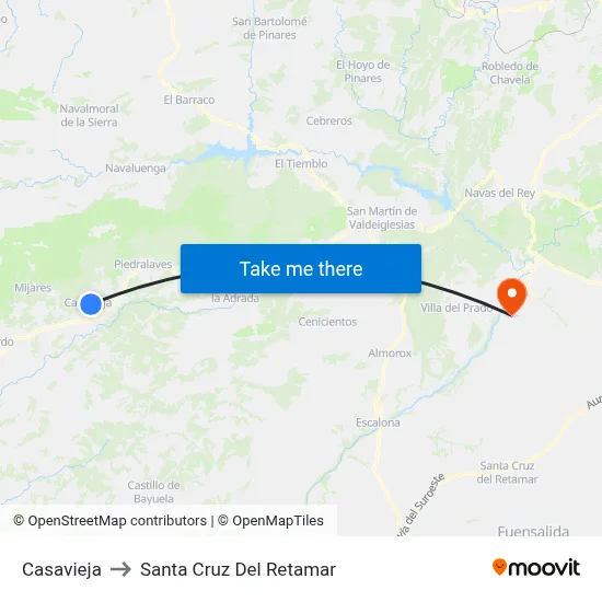 Casavieja to Santa Cruz Del Retamar map