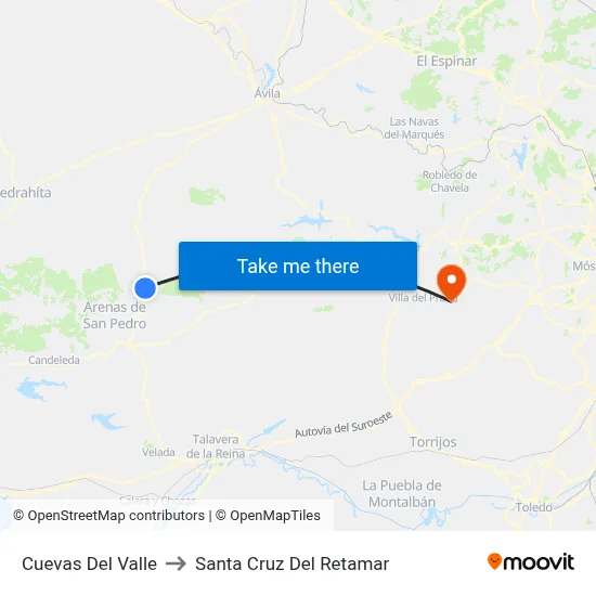 Cuevas Del Valle to Santa Cruz Del Retamar map