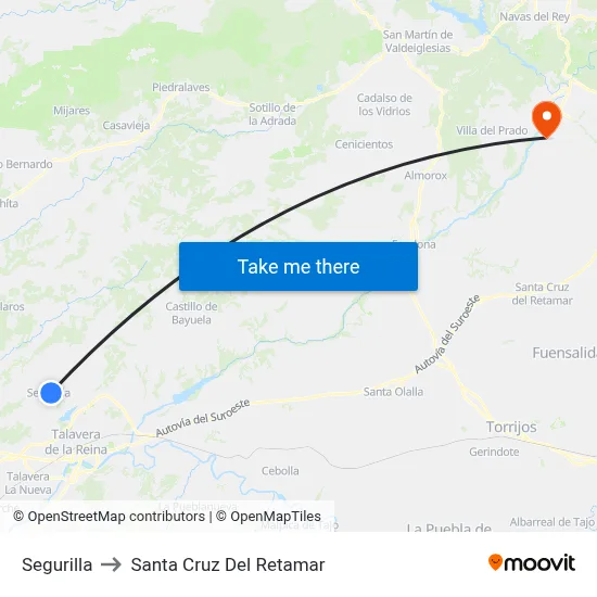 Segurilla to Santa Cruz Del Retamar map
