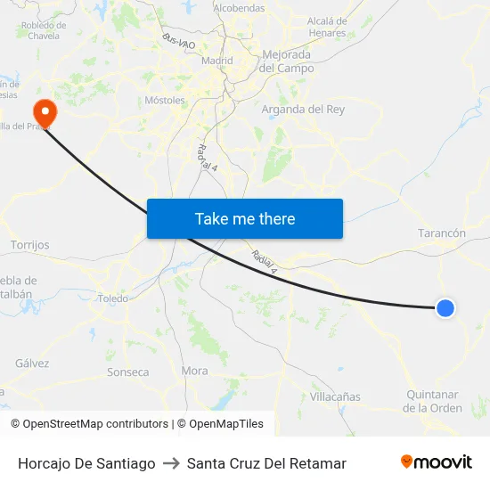 Horcajo De Santiago to Santa Cruz Del Retamar map