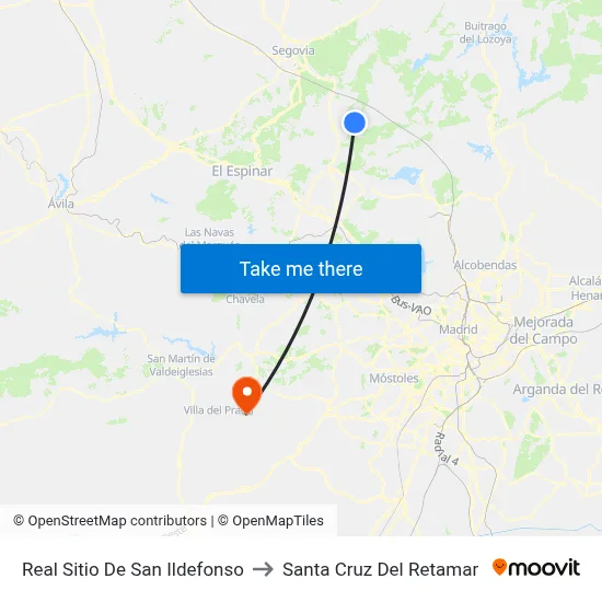 Real Sitio De San Ildefonso to Santa Cruz Del Retamar map