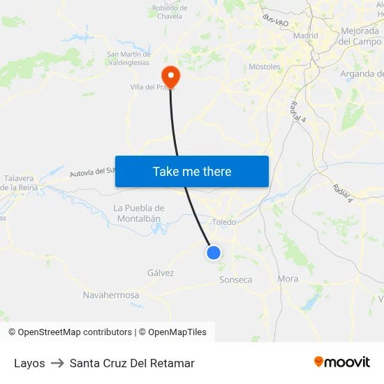 Layos to Santa Cruz Del Retamar map