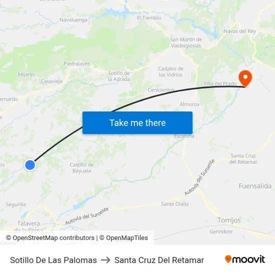 Sotillo De Las Palomas to Santa Cruz Del Retamar map