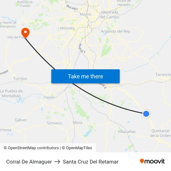 Corral De Almaguer to Santa Cruz Del Retamar map