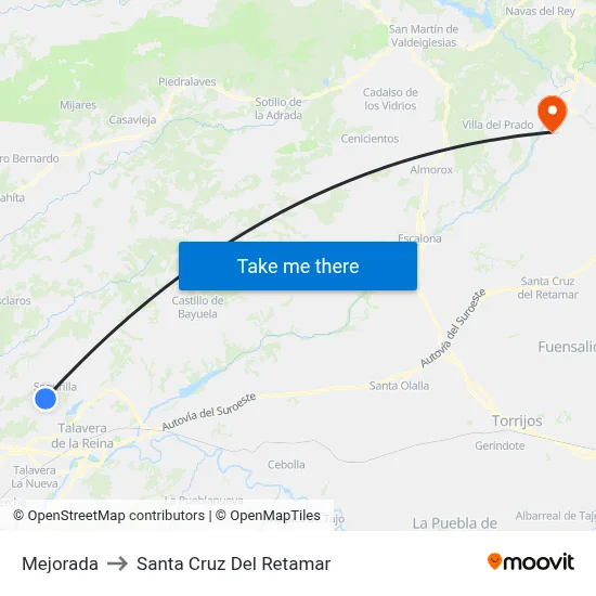 Mejorada to Santa Cruz Del Retamar map