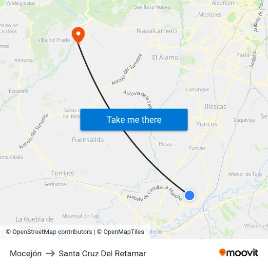 Mocejón to Santa Cruz Del Retamar map