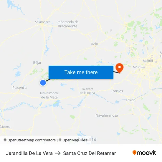 Jarandilla De La Vera to Santa Cruz Del Retamar map