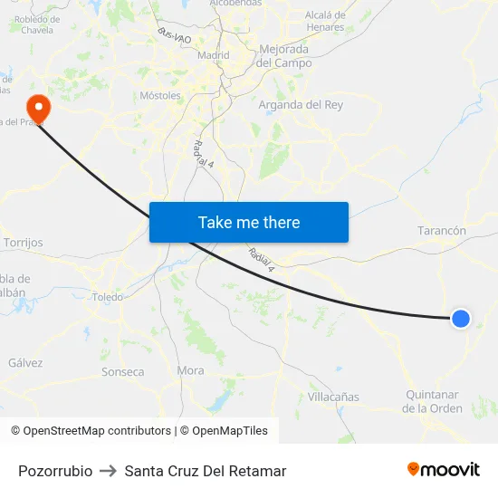 Pozorrubio to Santa Cruz Del Retamar map