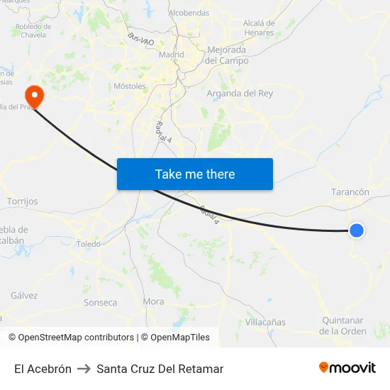 El Acebrón to Santa Cruz Del Retamar map