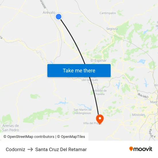 Codorniz to Santa Cruz Del Retamar map