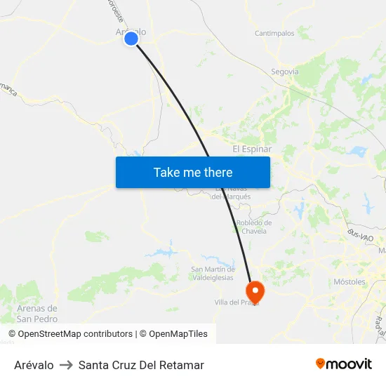Arévalo to Santa Cruz Del Retamar map