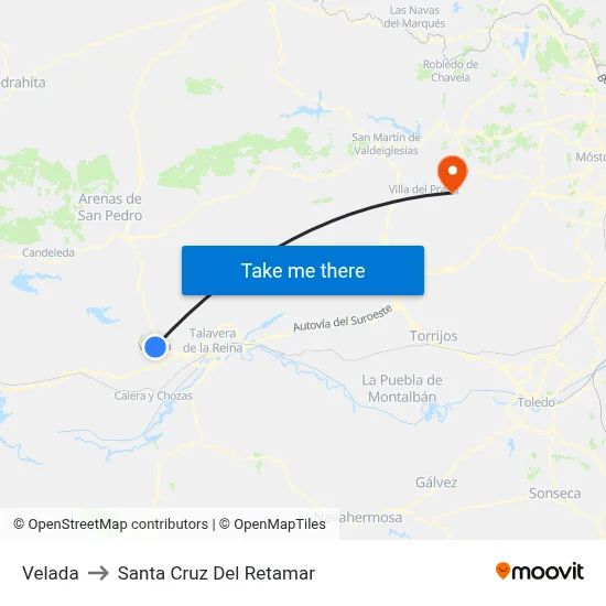Velada to Santa Cruz Del Retamar map