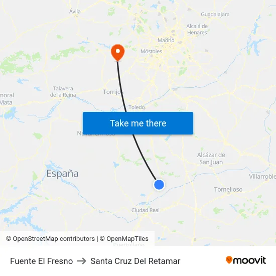 Fuente El Fresno to Santa Cruz Del Retamar map