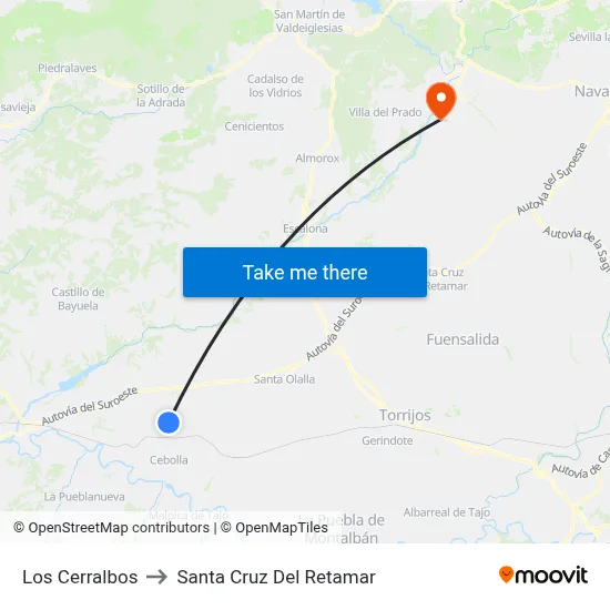 Los Cerralbos to Santa Cruz Del Retamar map