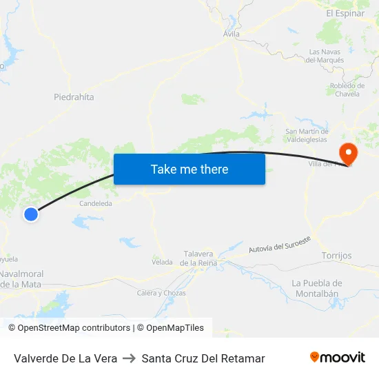 Valverde De La Vera to Santa Cruz Del Retamar map