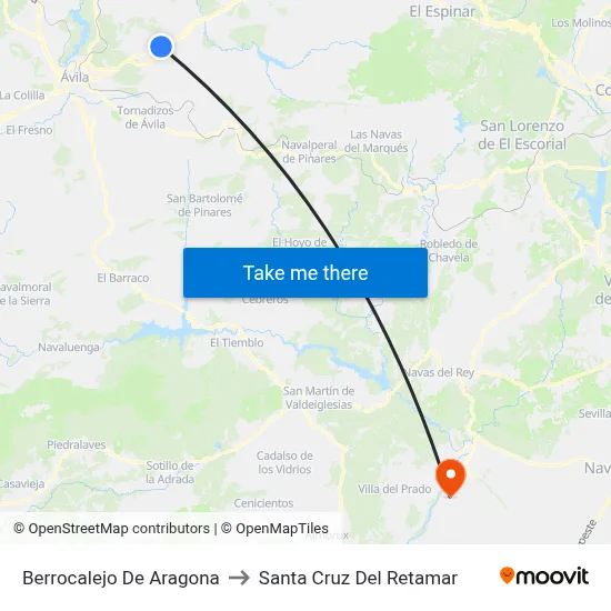 Berrocalejo De Aragona to Santa Cruz Del Retamar map