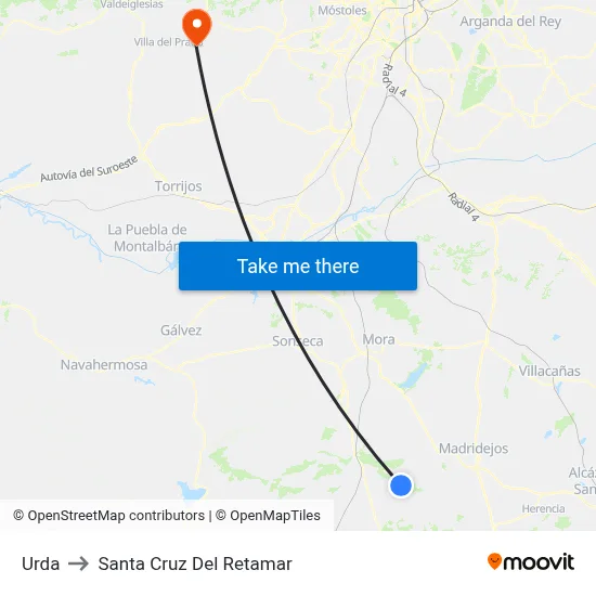 Urda to Santa Cruz Del Retamar map