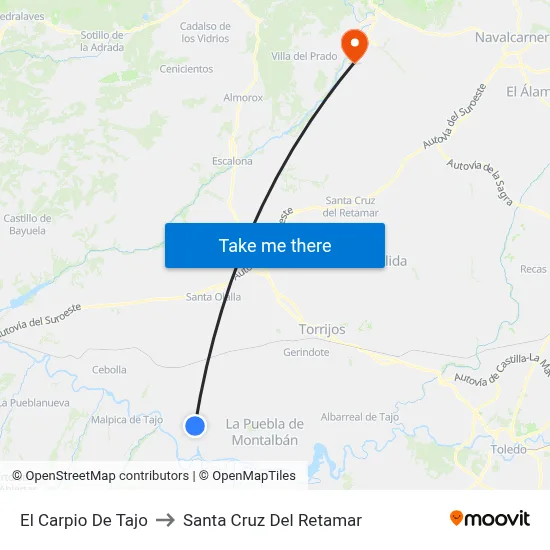 El Carpio De Tajo to Santa Cruz Del Retamar map